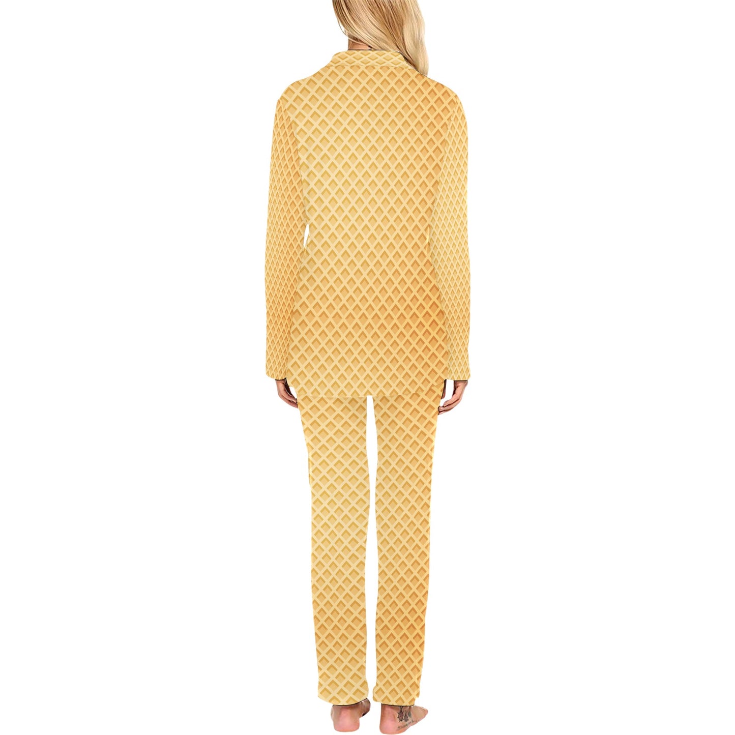 Waffle Texture Print Design LKS302 Women's Long Pajama Set