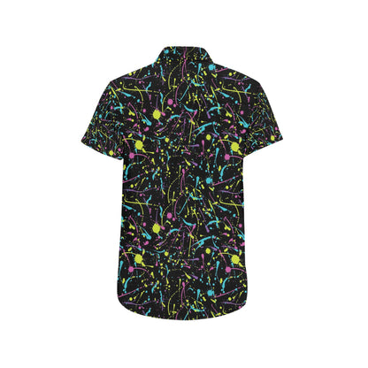 Splatter Multicolor Print Design LKS302 Men Short Sleeve Button Up Shirt