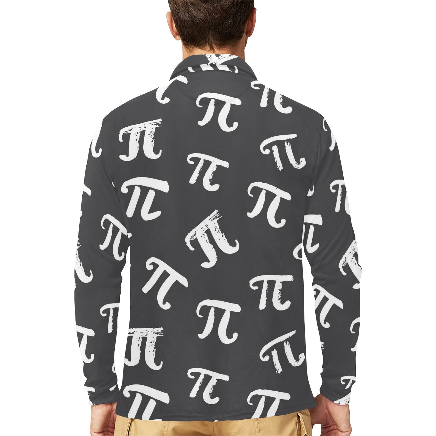 Pi Day Pattern Print Design A02 Long Sleeve Polo Shirt For Men's