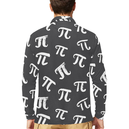 Pi Day Pattern Print Design A02 Long Sleeve Polo Shirt For Men's