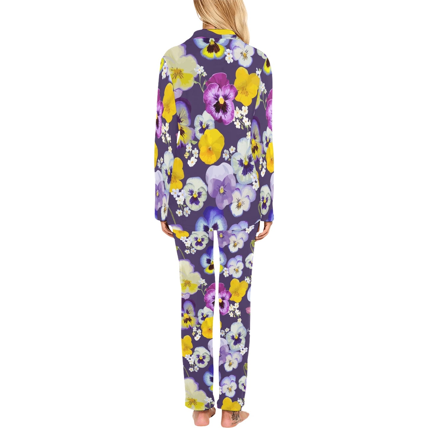 Pansy Pattern Print Design PS02 Women's Long Pajama Set