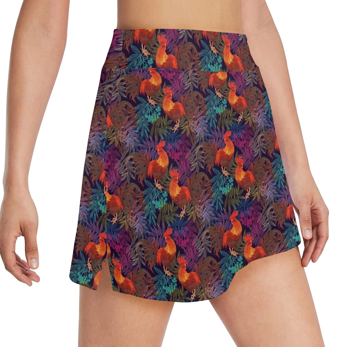 Rooster Print Style 17" Golf & Pickleball Skort with Pockets