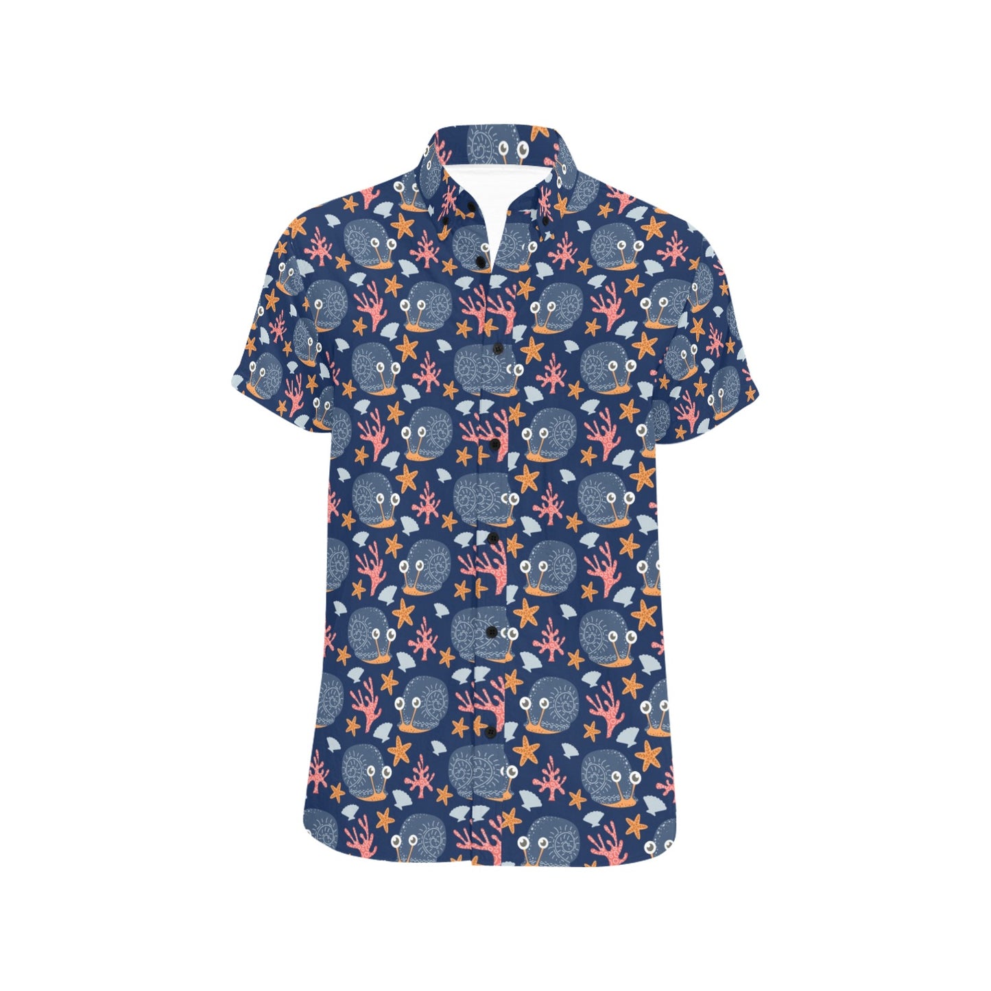 Snail Print Design LKS402 Men Short Sleeve Button Up Shirt