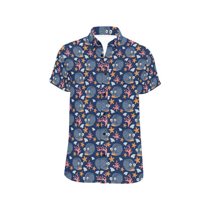 Snail Print Design LKS402 Men Short Sleeve Button Up Shirt