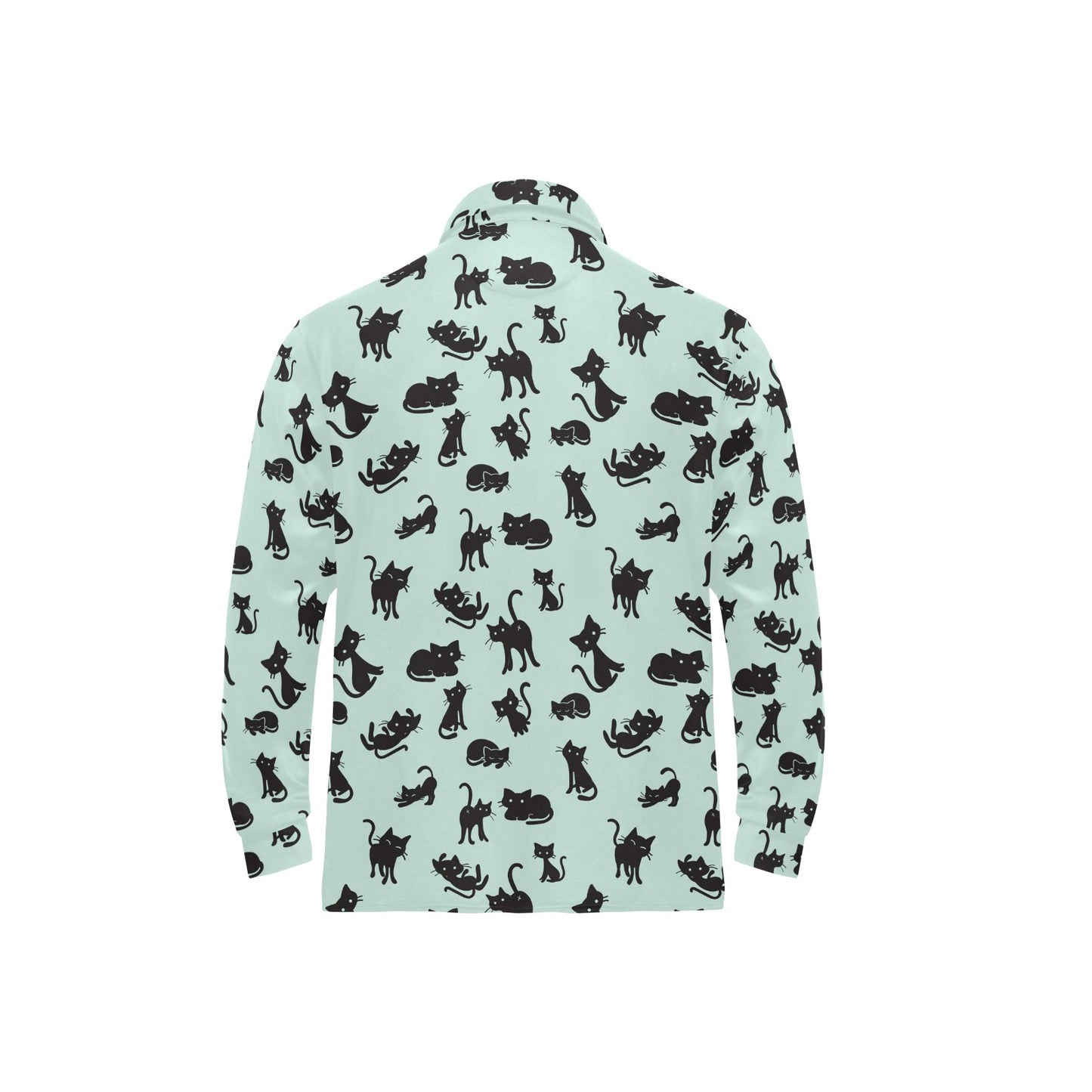 Black Cat Pattern Print Design 04 Long Sleeve Polo Shirt For Men's