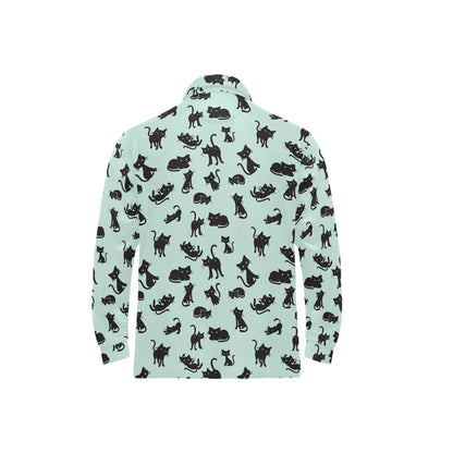Black Cat Pattern Print Design 04 Long Sleeve Polo Shirt For Men's