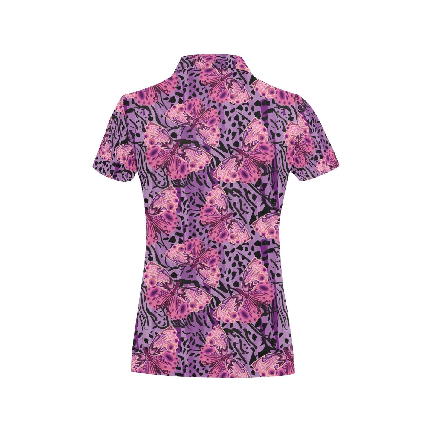Purple Butterfly Leopard Women's Polo Shirt