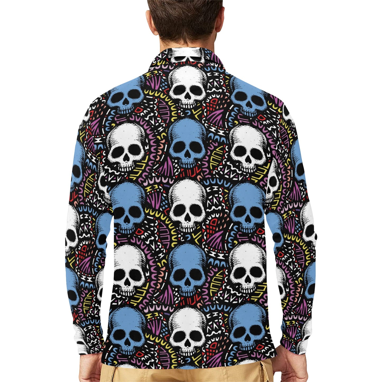 Skull Print Design LKS305 Long Sleeve Polo Shirt For Men's