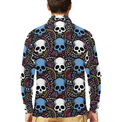 Skull Print Design LKS305 Long Sleeve Polo Shirt For Men's