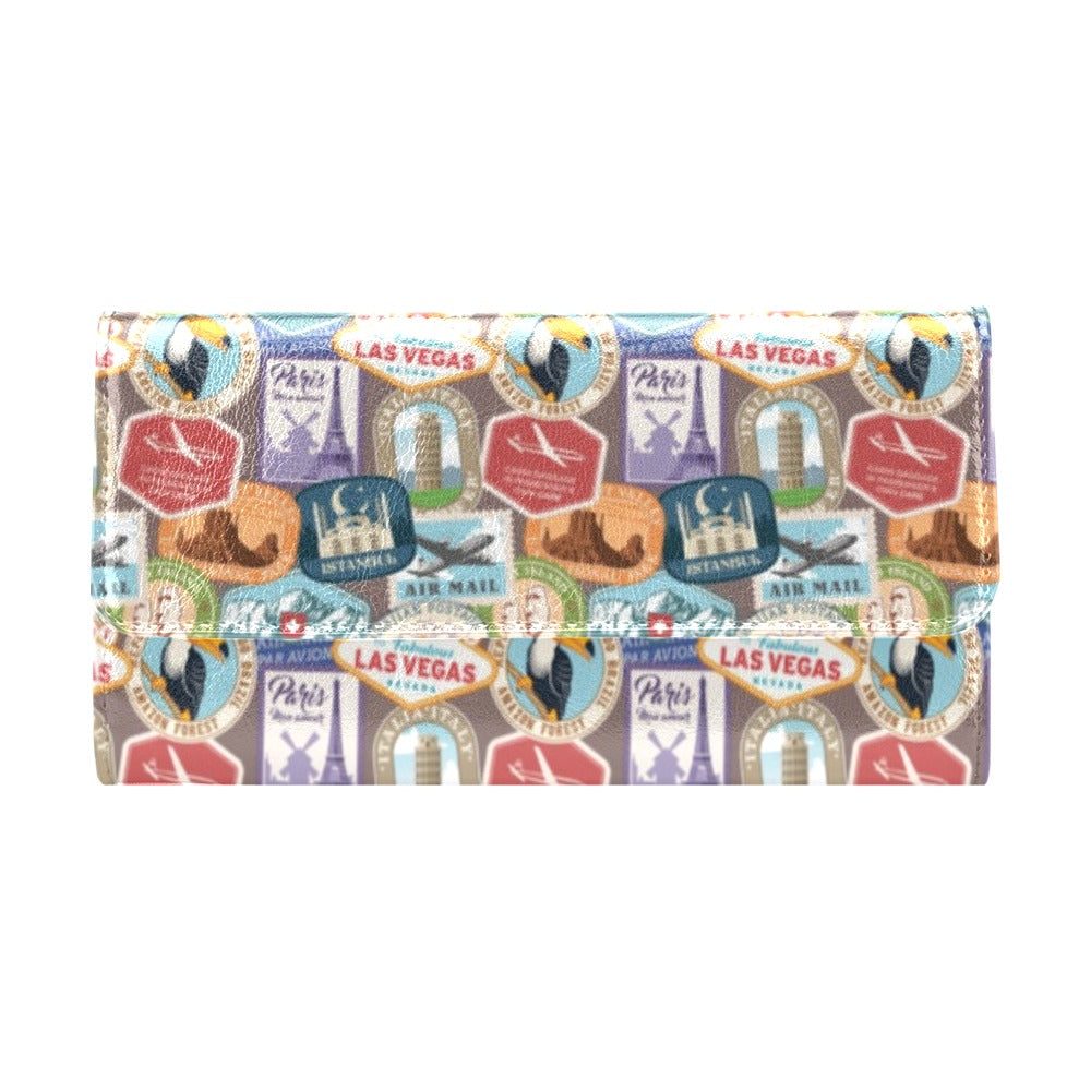 Travel Stamp Print Design LKS301 Women's Trifold Wallet