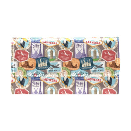 Travel Stamp Print Design LKS301 Women's Trifold Wallet