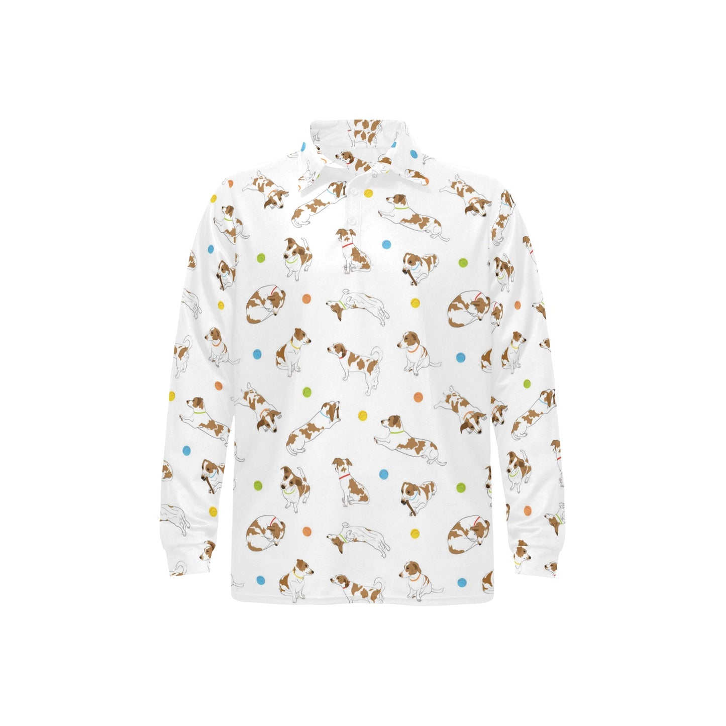 Russell Terriers With Balls Print Design LKS307 Long Sleeve Polo Shirt For Men's