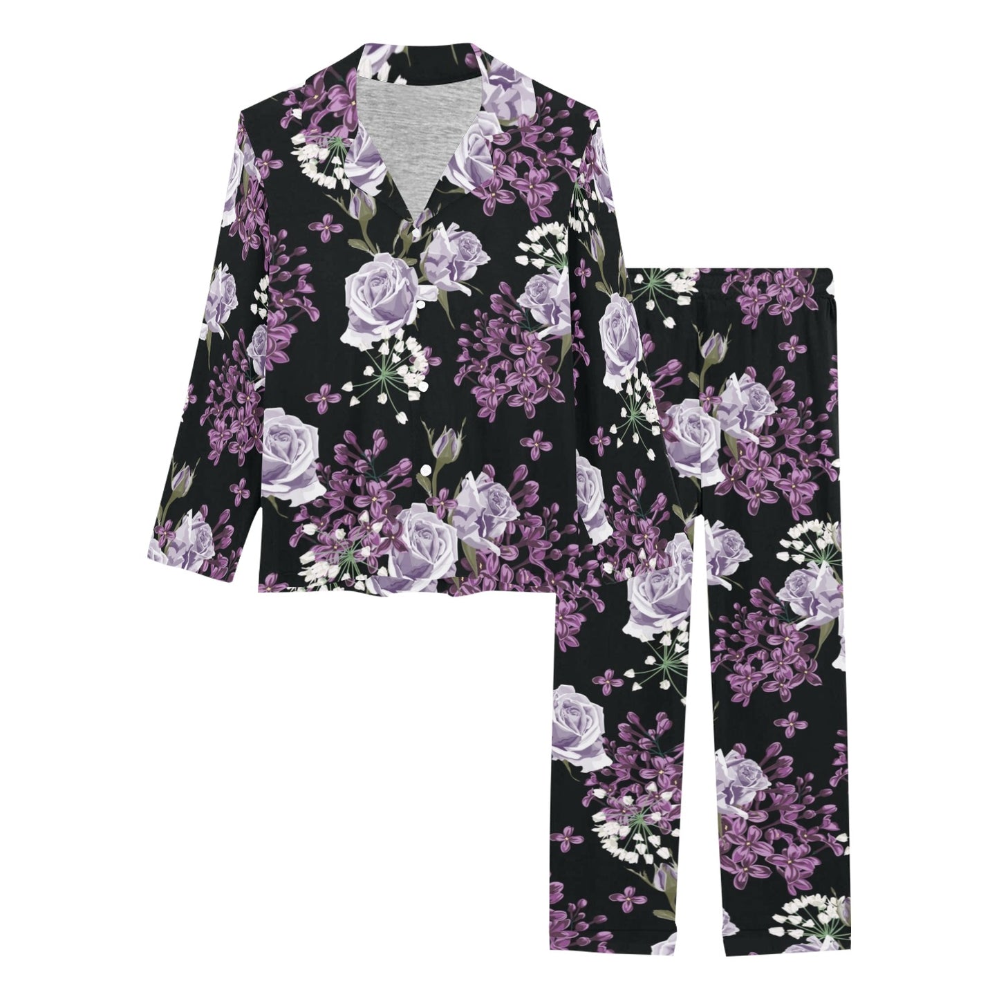 Lilac Pattern Print Design LI04 Women's Long Pajama Set