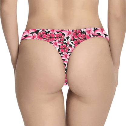 Flower Hawaiian Pink Red Hibiscus Print Women's Thongs