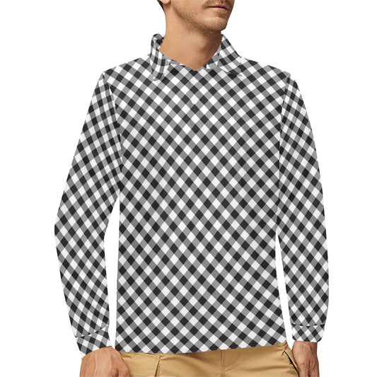 Gingham Print Design LKS402 Long Sleeve Polo Shirt For Men's
