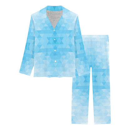 Geometric Blue Pattern Print Design 01 Women's Long Pajama Set