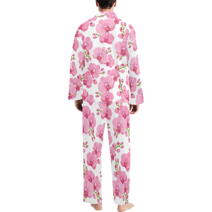 Orchid Pink Pattern Print Design OR07 Men's Long Pajama Set