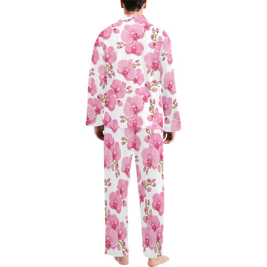 Orchid Pink Pattern Print Design OR07 Men's Long Pajama Set