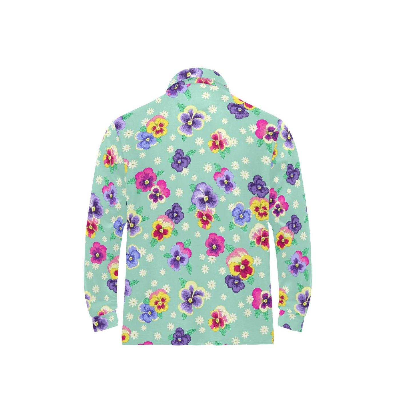 Pansy Pattern Print Design PS08 Long Sleeve Polo Shirt For Men's