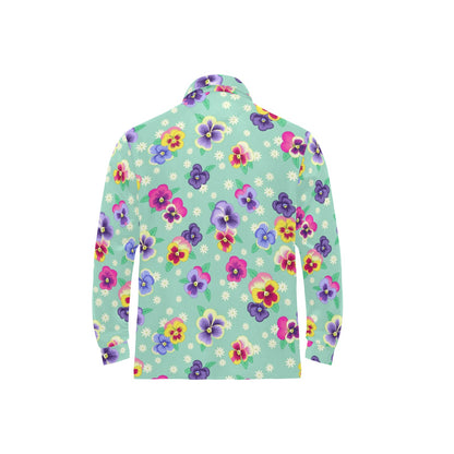Pansy Pattern Print Design PS08 Long Sleeve Polo Shirt For Men's