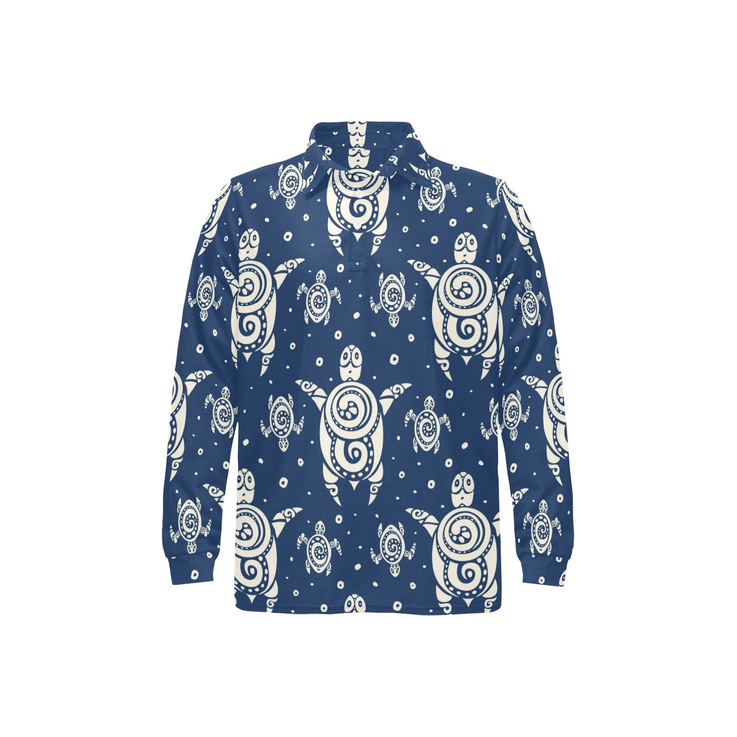 Sea Turtle Tribal Long Sleeve Polo Shirt For Men's