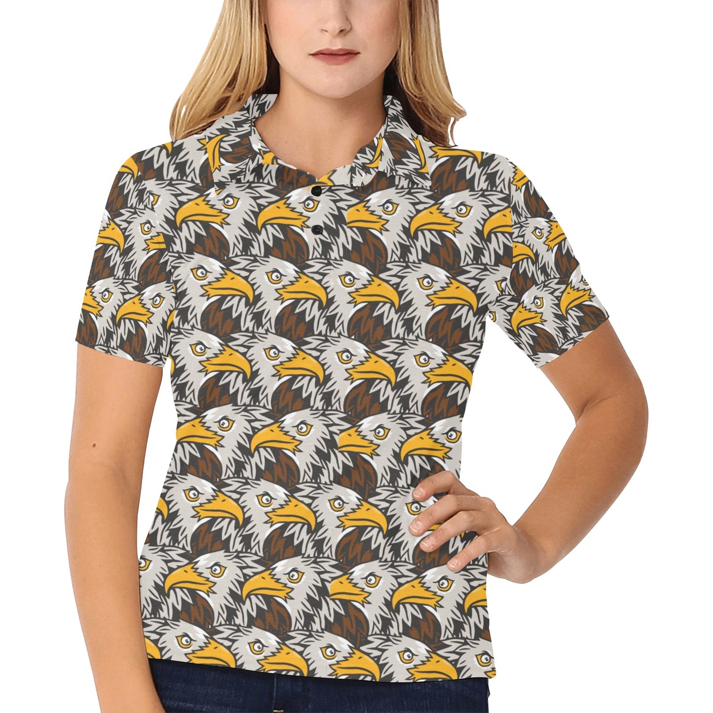 Eagles Head Pattern Women's Polo Shirt