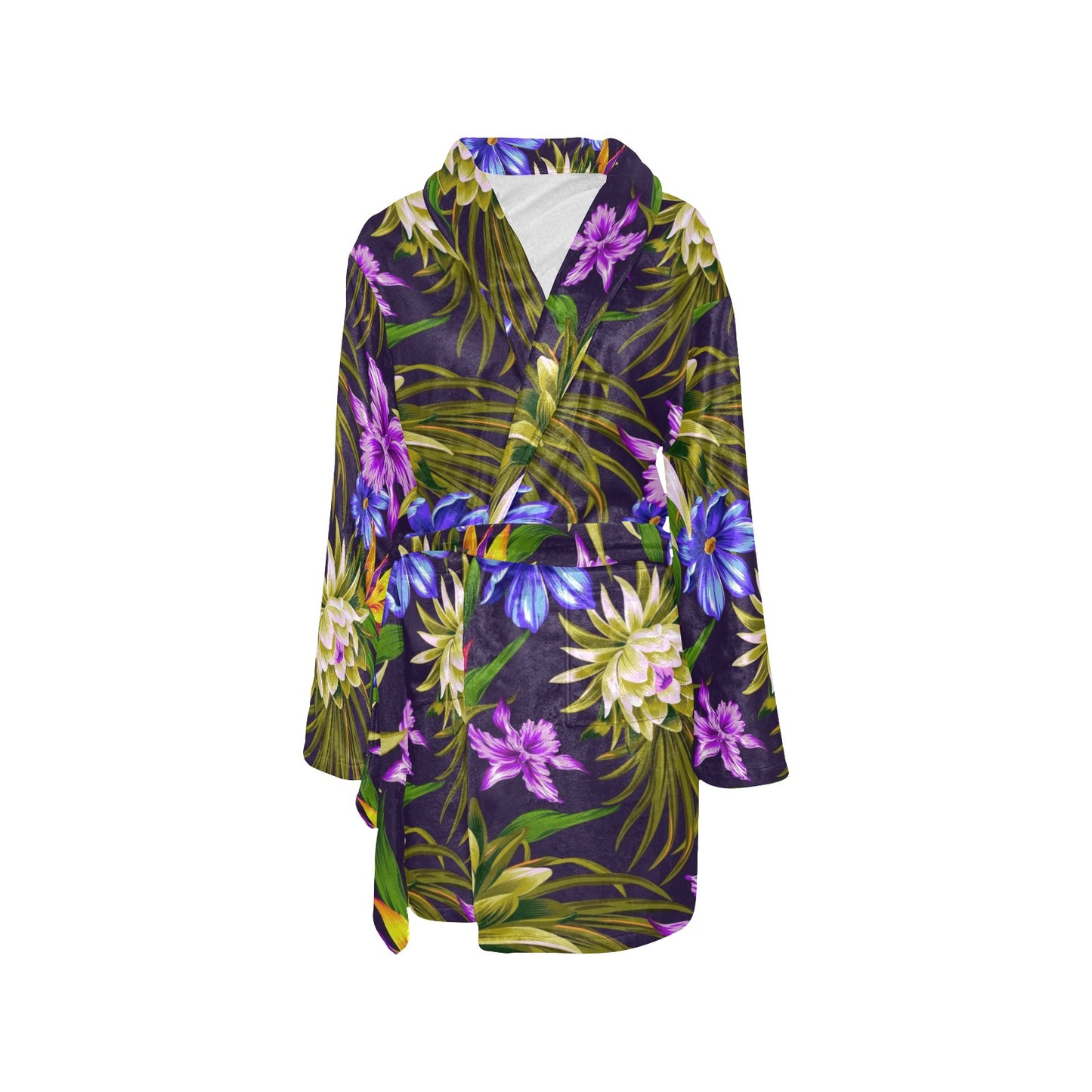 Water Lily Pattern Print Design WL08 Women's Fleece Robe