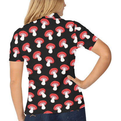 Mushroom Pattern Print Design A02 Women's Polo Shirt