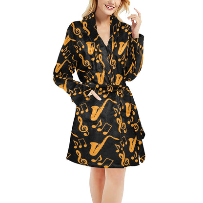 Saxophone Pattern Print Design 02 Women's Fleece Robe