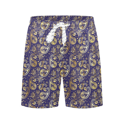 Paisley Blue Yellow Design Print Men's Swim Trunks Beach Shorts