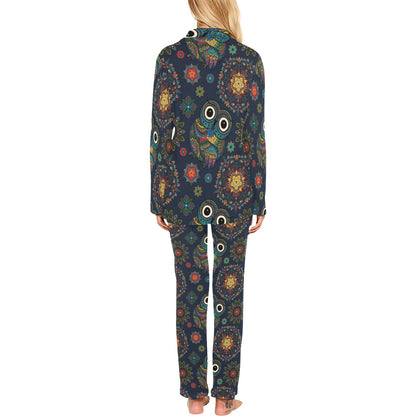 Owl Boho Style Pattern Print Design A04 Women's Long Pajama Set