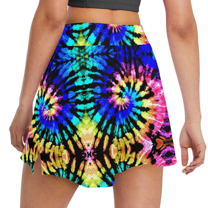 Tie Dye Rainbow Design Print 17" Golf & Pickleball Skort with Pockets