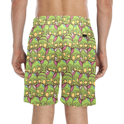 Zombie Head Design Pattern Print Men's Swim Trunks Beach Shorts