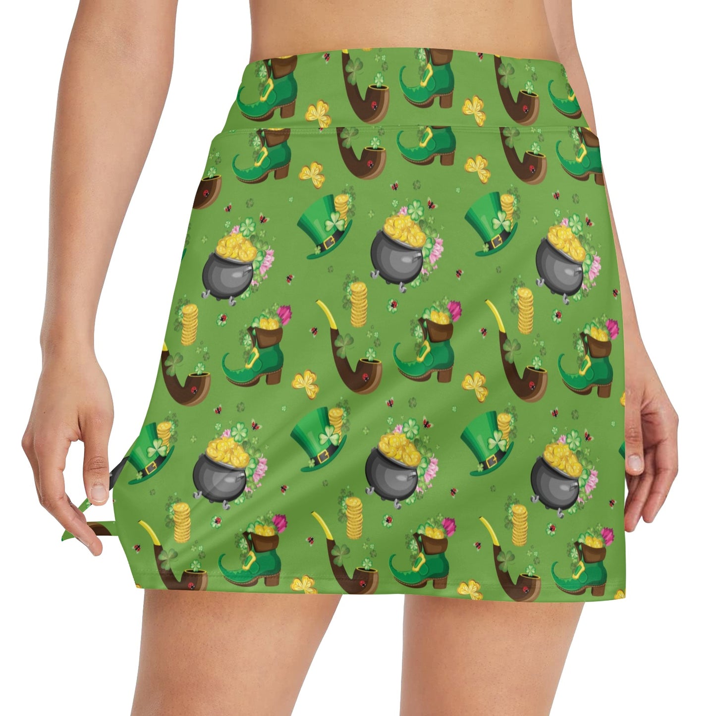 Shamrock Saint Patrick's Day Print Design LKS306 17" Golf & Pickleball Skort with Pockets