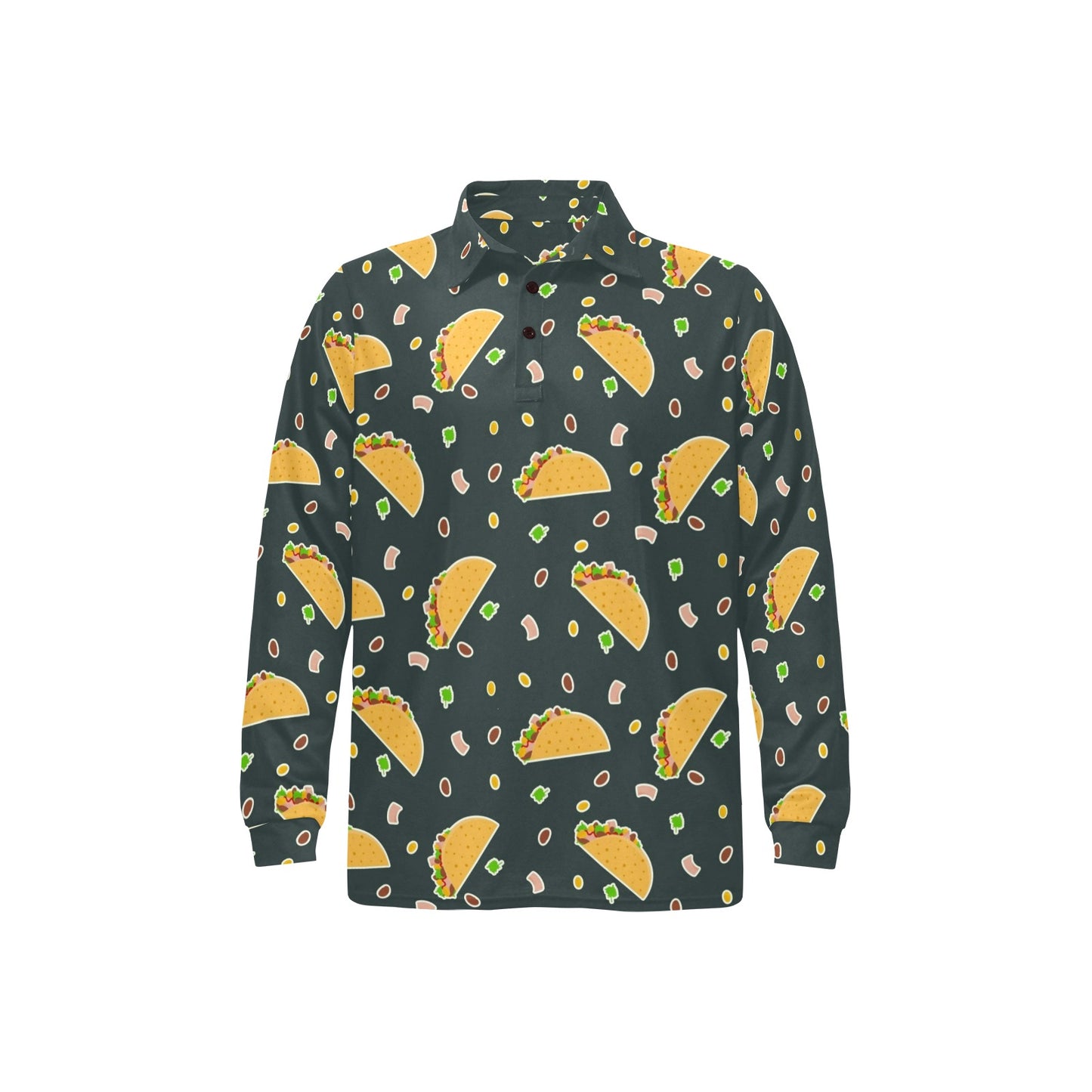 Taco Pattern Print Design TC02 Long Sleeve Polo Shirt For Men's