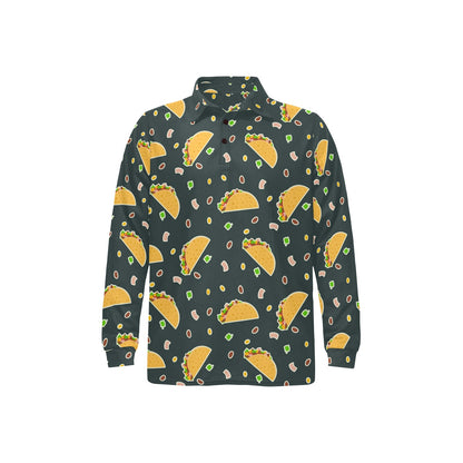 Taco Pattern Print Design TC02 Long Sleeve Polo Shirt For Men's