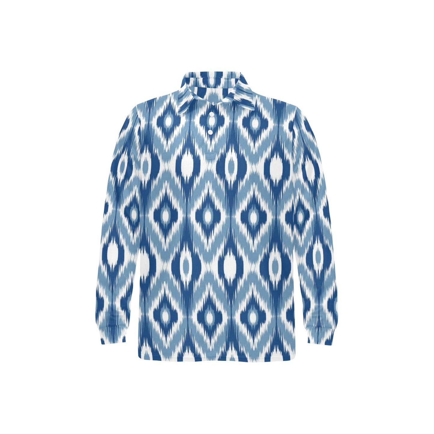 Ikat Pattern Print Design 03 Long Sleeve Polo Shirt For Men's