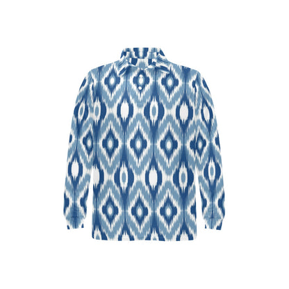 Ikat Pattern Print Design 03 Long Sleeve Polo Shirt For Men's