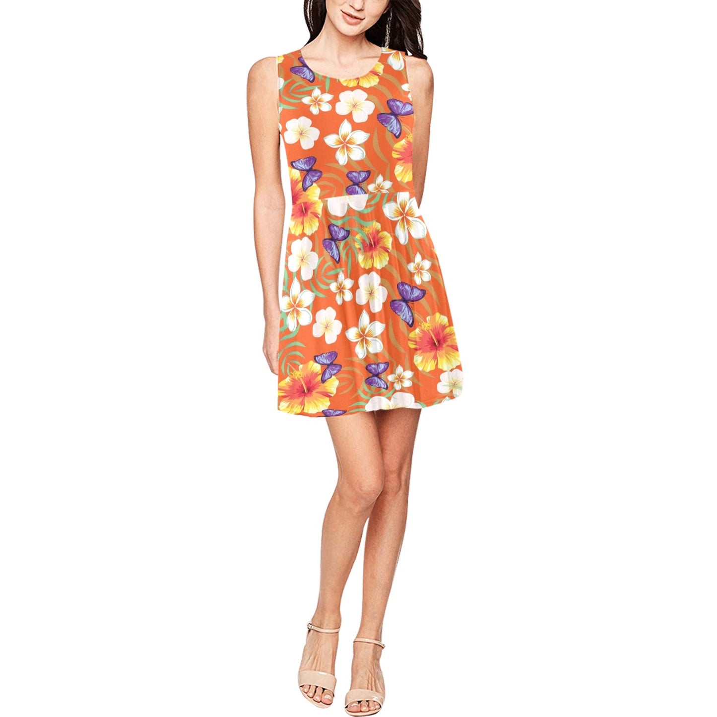 Tropical Flower Pattern Print Design TF027 Sleeveless Dress