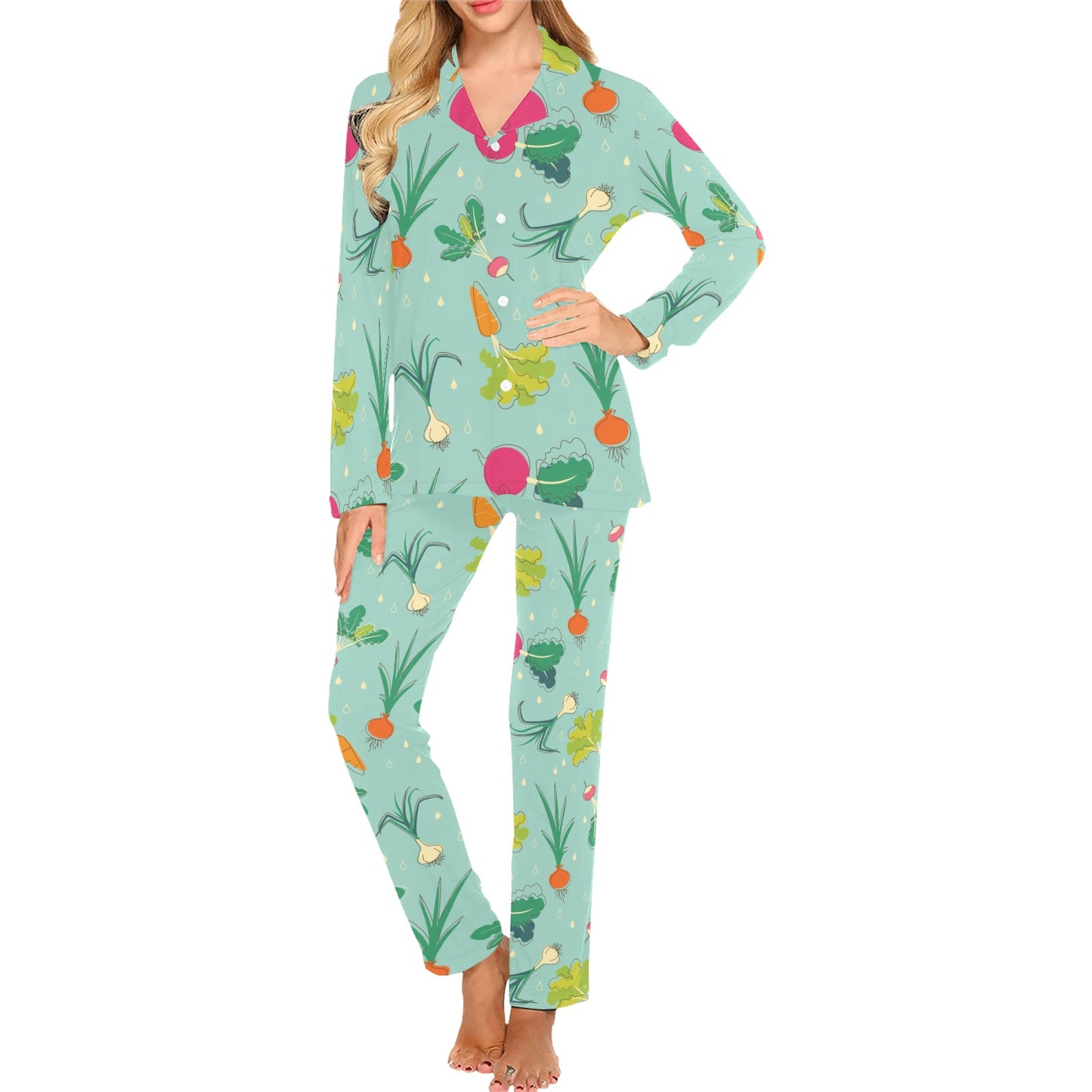 Radish Pattern Print Design A01 Women's Long Pajama Set