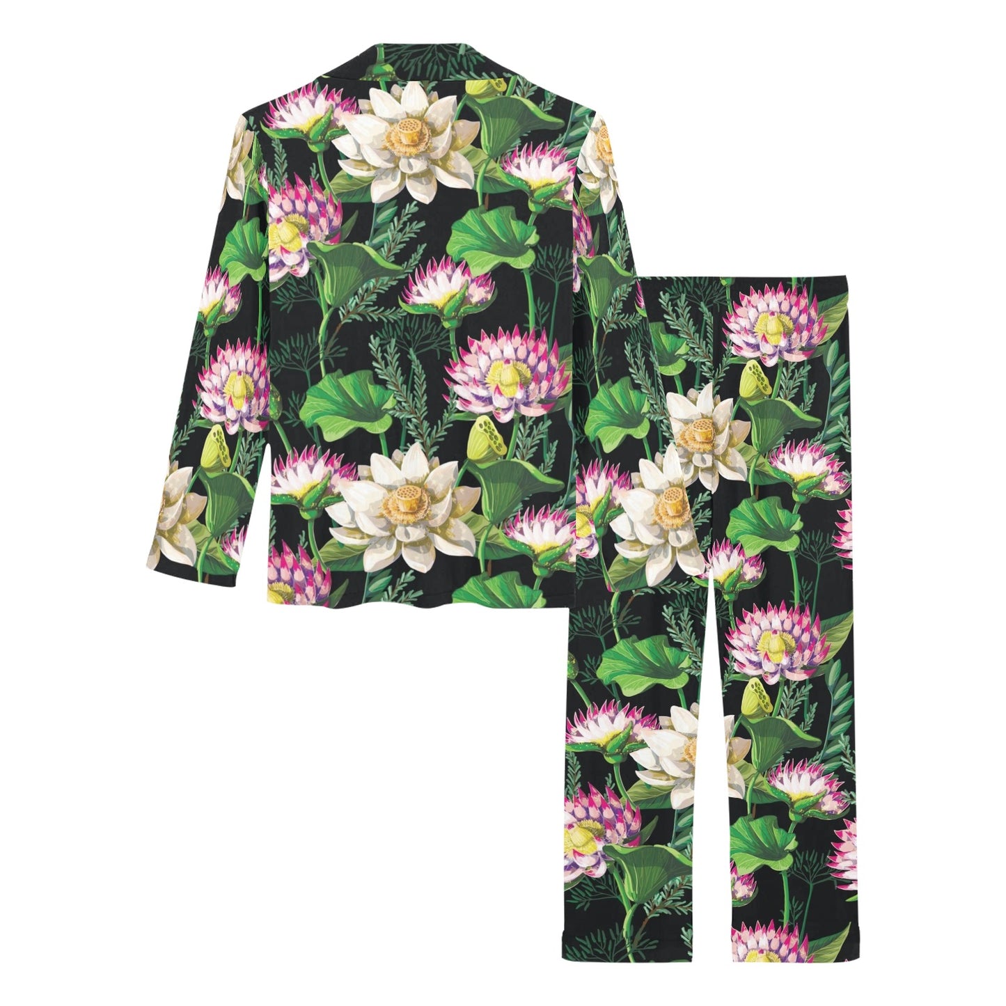 Water Lily Pattern Print Design WL010 Women's Long Pajama Set