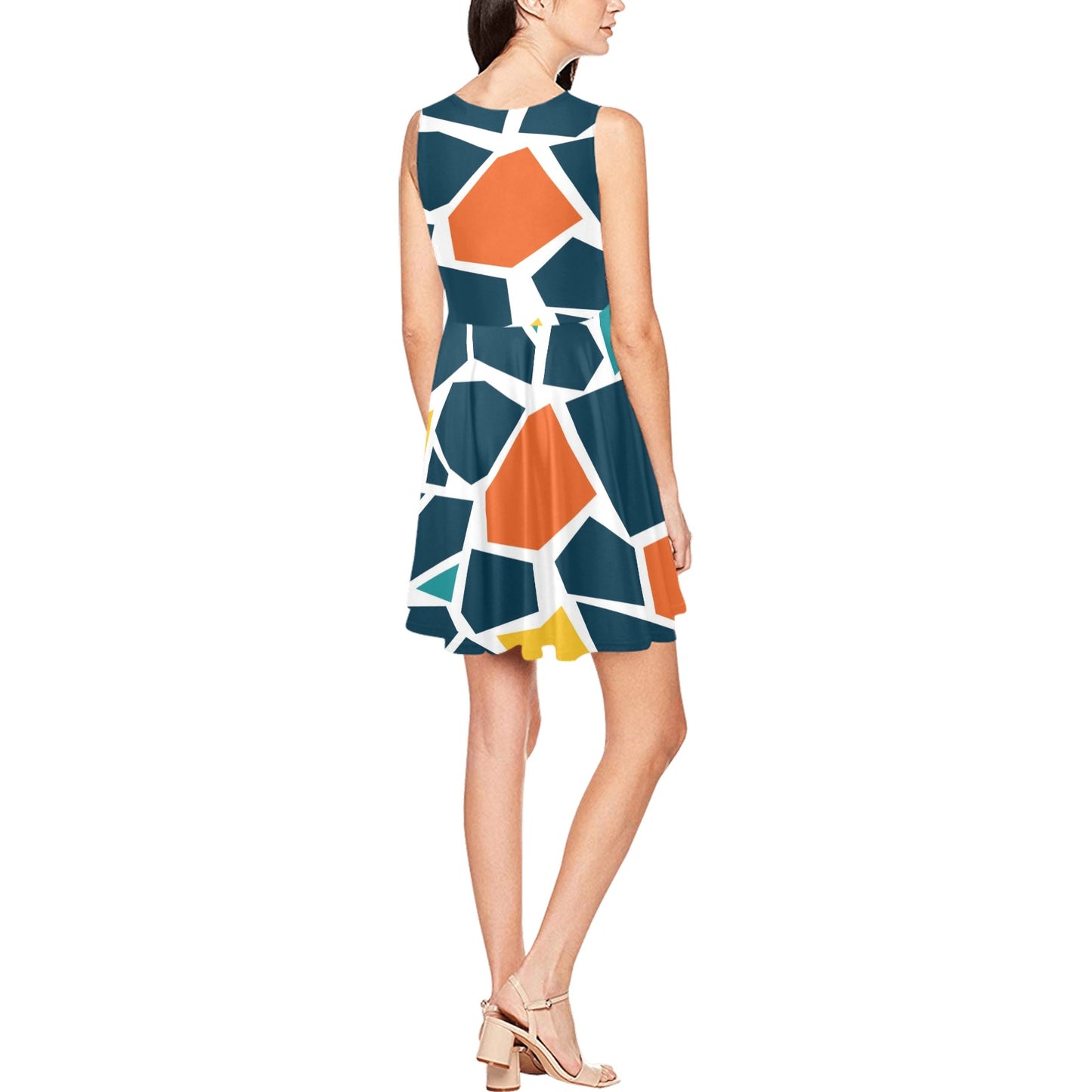 Mosaic Pattern Print Design 02 Sleeveless Dress