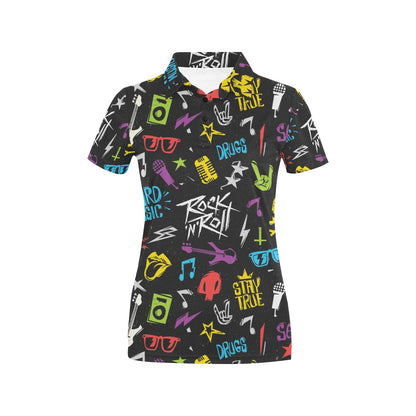 Rock and Roll Pattern Print Design A02 Women's Polo Shirt
