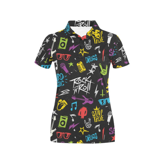 Rock and Roll Pattern Print Design A02 Women's Polo Shirt