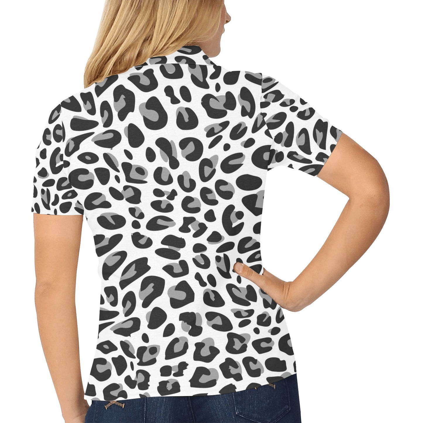 Snow Leopard Skin Print Women's Polo Shirt