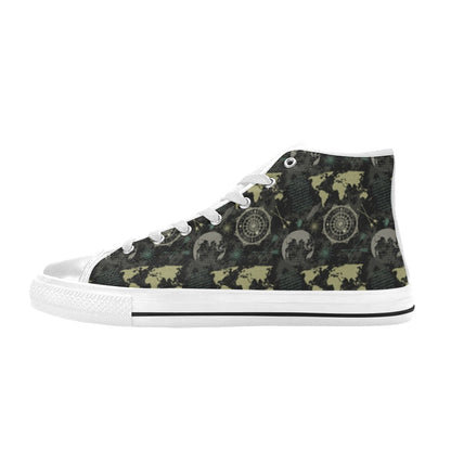 World Map Print Design LKS303 Men's High Top Canvas Shoes
