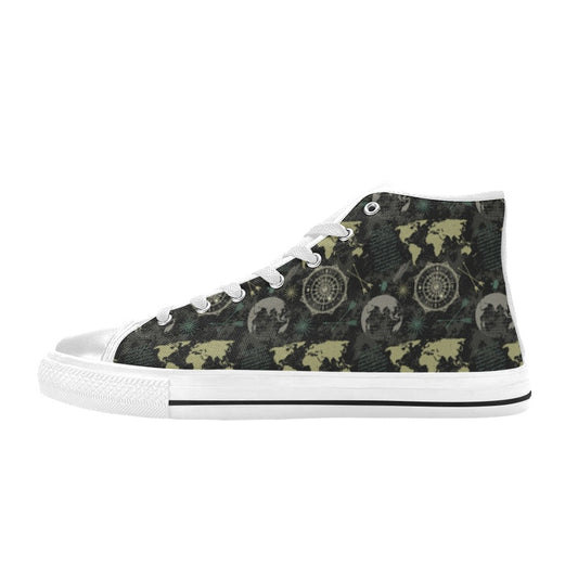 World Map Print Design LKS303 Men's High Top Canvas Shoes