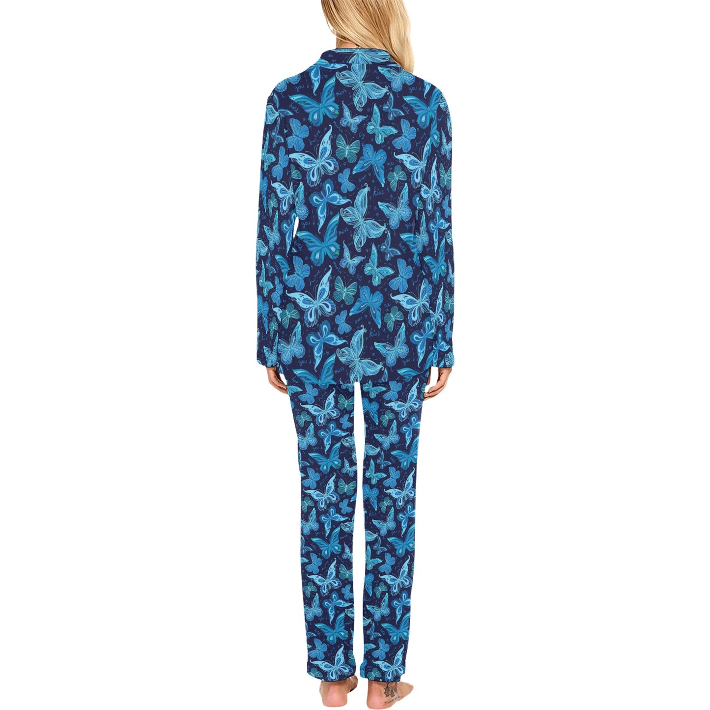 Butterfly Pattern Print Design 03 Women's Long Pajama Set