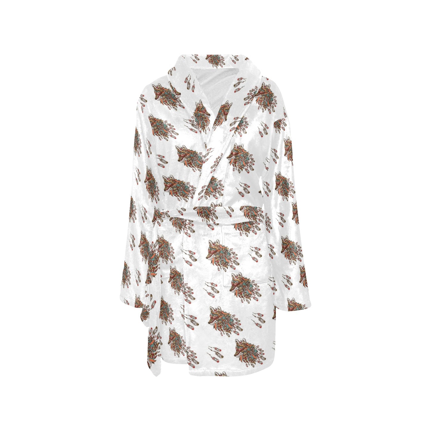 Aztec Wolf Pattern Print Design 02 Women's Fleece Robe
