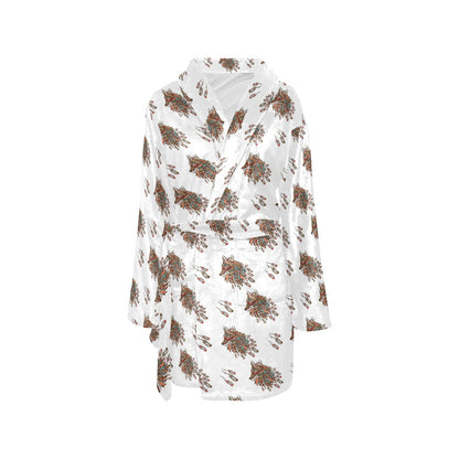 Aztec Wolf Pattern Print Design 02 Women's Fleece Robe